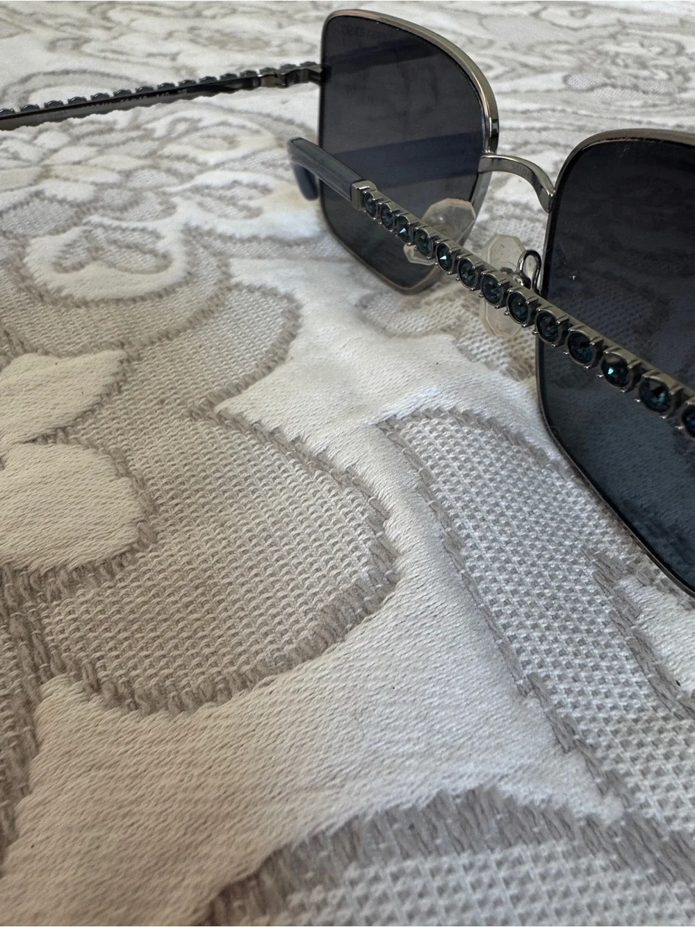 Square Swarovski Sunglasses with Sapphire Gem Stones & Silver Metal Frame